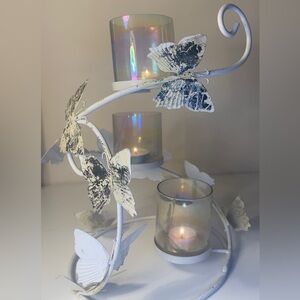 Vintage Candle Holder- Charming White Butterfly